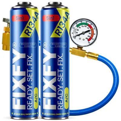 Productafbeelding van Koelmiddelvervangingsset R134a, 5-in-1, 2 x 500 ml, met slang en manometer, voor airconditioningsystemen in auto's