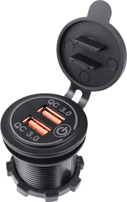 Produktbild von INF Duales QC3.0-Autoladegerät mit Schalter Schwarz+Rot