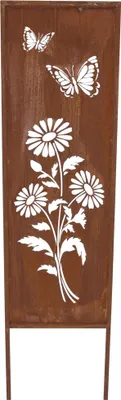 Produktbild von Metallschild Blumen & Schmetterlinge Echtrost 117cm – Gartenschild