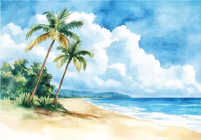 Produktbild von Fototapete Strand Palmen Natur - 254x184 cm - Vliestapete Wohnzimmer Schlafzimmer - Vlies Fototapete Blau - 15931V4