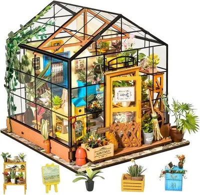 Productafbeelding van Miniatuur Poppenhuis - Knutselhuisje Bloemen - Creatief Hobbyen - Met LED Verlichting - 195 cm - Bloemenhuis