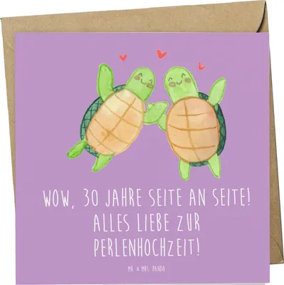 Produktbild von Mr. & Mrs. Panda doppelkarte 30. Hochzeitstag Perlenhochzeit - Lavendeltraum - Geschenk, 30 Jahre Ehe, Glückwunschkarte, Seltenheit, Symbol, faltkarte, Klappkarte, Heirat