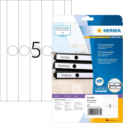 Produktbild von Hängeordneretiketten A4 weiß 34x297 mm Papier matt blickdicht 125 St.