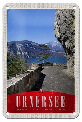 Produktbild von Blechschild Reise 12x18cm Urnersee Schweiz Gebirge Natur Bäume Schild