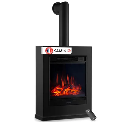 Image de Cheminée électrique KAMINIO KALLE avec tuyau de poêle - Cheminée électrique sur pied avec chauffage, effet flammes 3D, télécommande -  Noir, Image générée par une IA