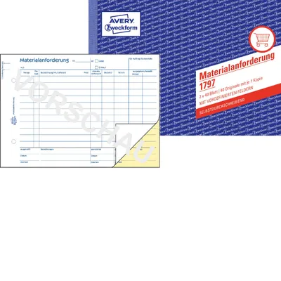 Produktbild von Avery Zweckform 1797, Materialanforderung, A5, selbstdurchschreibend, 2x40 Blatt