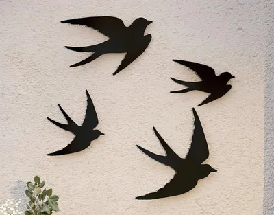 Produktbild von 4x Wanddeko "Vögel" aus Metall, matt schwarz, Wandhänger, Wandtattoo, Metallbild