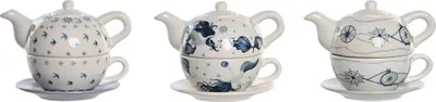 Obrázek produktu pro Sada konvic dkd home decor modrá bílá 750 ml dolomit (3 ks)