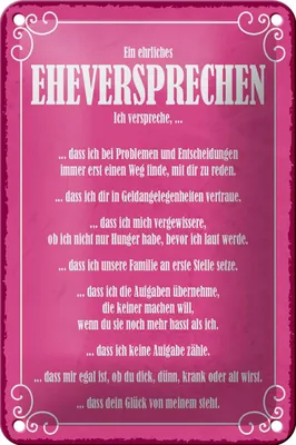 Produktbild von Blechschild Spruch 12x18cm ein ehrliches Eheversprechen