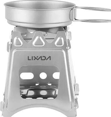 Obrázek produktu pro Lixada kompaktní skládací titanový vařič na dřevo s mini lihovým vařičem pro vaření v přírodě, kempování a pikniky