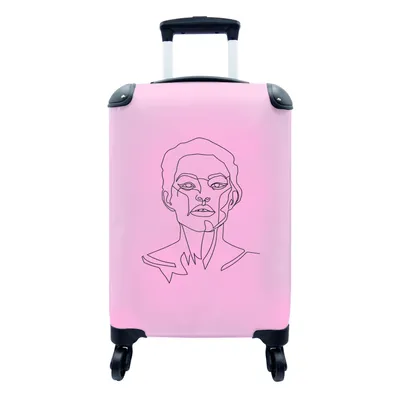 Produktbild von MuchoWow® Koffer Handgepäck Trolley Rollkoffer Kleine Reisekoffer mit 4 Rollen - Strichzeichnung - Frau - Rosa - Cabin Size < 55x40x23 cm & 55x40x20 cm - Fotokoffer - Kabinenkoffer - Boardgepäck - Reise-Box - Reisekoffer - Reisegepäck - Koffer mit Bild - Trolley für Kinder
