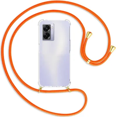Produktbild von Handykette Backcover-Schutzhülle mit Band (Metall goldfarben) für Realme Narzo 50 5G, A57 / A77 - neonorange
