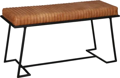 Obrázek produktu pro Kožená lavice Adeva 100 cm - Lavice z pravé kůže s kovovým rámem