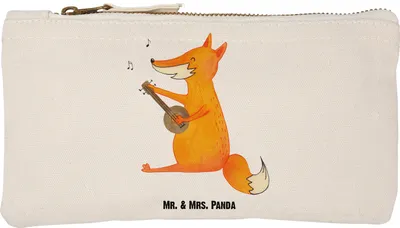 Produktbild von Mr. & Mrs. Panda Mäppchen Fuchs Gitarre Größe S Klein - Weiß - Geschenk, Schlampermäppchen, Stoffbeutel, Singen, beauty case, Kosmetiktasche, Musik, kosmetiktäschchen