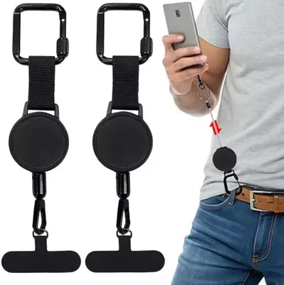 Produktbild von 2er-Set diebstahlsicherer Handyhalter mit Rückziehband – Sicherungsriemen für Smartphone, robust und praktisch