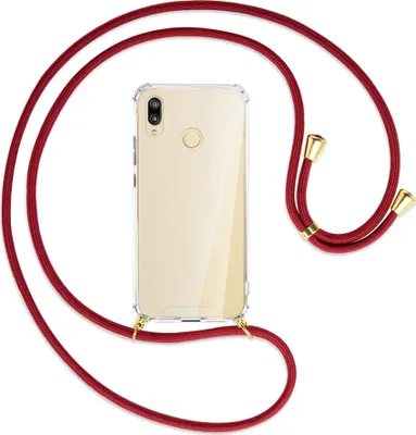 Produktbild von Handykette Backcover-Schutzhülle mit Band (Metall goldfarben) für Huawei P20 lite - dunkelrot