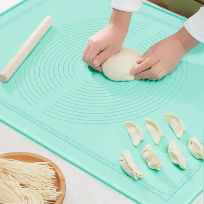 Produktbild von Große Silikon-Teigmatte, 65 × 45 cm, Größenmessmatte, Silikon-Teigmatte mit Maßen, BPA-freie Silikon-Backmatte für Pizza, Kekse und Teig