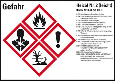 Produktbild von Dreifke® Aufkleber I Gefahrstoffetikett Heizöl No.2, GefStoffV/GHS/CLP, Folie...