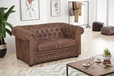 Produktbild von Edles Chesterfield Sofa 2 Sitzer in Mikrofaser Vintage braun Couch Polstersofa