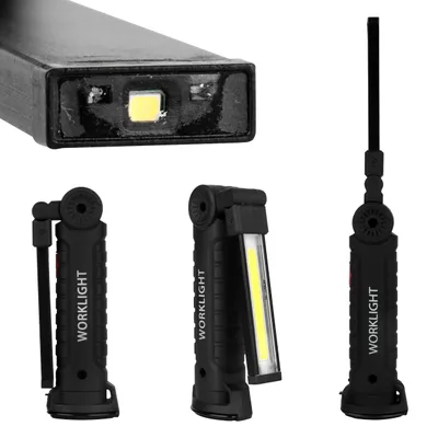 Obrázek produktu pro LED pracovní světlo 3W COB 240lm + 1W LED 80lm 6000K studená bílá IPX2 magnet dobíjecí baterie černá