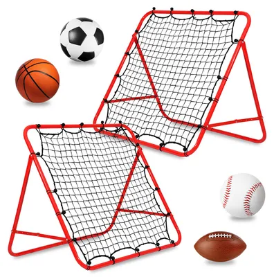 Image de Ikodm, lot de 2 filets de rebond pour le football avec cadre en tubes d'acier, angle d'inclinaison réglable, filet en PE, rebondisseur pour l'entraînement aux passes, aux tirs et à la réactivité, rouge, 103 x 100 x 72 cm