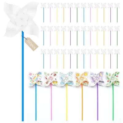 Produktbild von DIY Windräder Bastelset 100 Stück Kunststoff Papier bunt zum Bemalen 37,5 cm