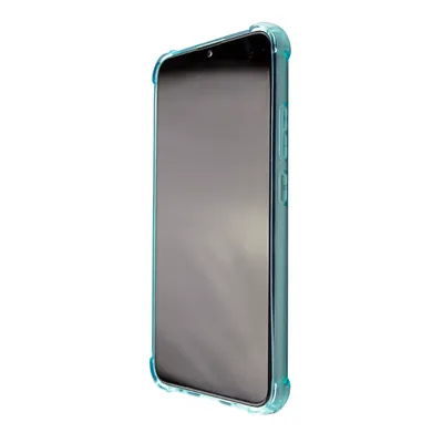 A side view of a light blue phone case on a white background.