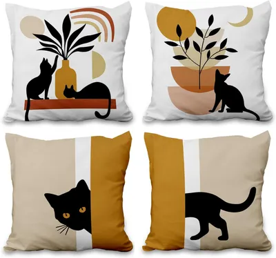 Imagen del producto de Fundas de cojín cuadradas de lino, diseño abstracto bohemio, con estampado de gato , 41 x 41 cm. Ideales para la decoración del hogar, para usar en el salón, en el sofá, en el porche, en el jardín o en el exterior