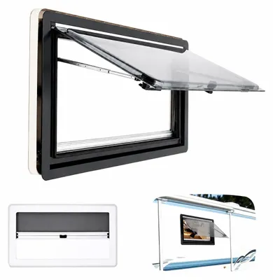 Image de Fenêtre de caravane 900x500 mm - Ouverture maximale de 70° - Noir