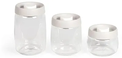 Vorratsgläser-Set Borosilikatglas, 3-tlg., 400 ml, 800 ml, 1,2 l, Vakuumdeckel
