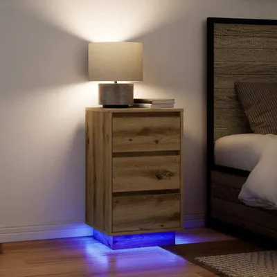 Image de vidaXL Table de nuit avec lampes LED Chêne Artisan 38x34x65 cm