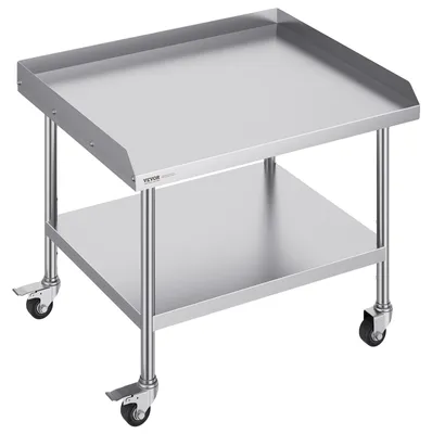 Immagine prodotto di Tavolo da lavoro in acciaio inox VEVOR, tavolo da lavoro commerciale per la preparazione dei cibi con 4 ruote, ruote piroettanti, paraspruzzi su 3 lati, 762 x 914 x 762 mm Tavolo da lavoro per ristoranti, hotel