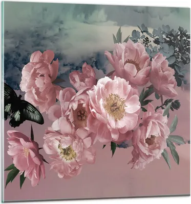 Produktbild von Bilder auf glas - Einteilig - Blumen Schmetterling Wolken - 40x40cm - Glasbilder - Wandbilder - Bilder - Wanddekoration aus Glas - Glas Bilder - Wandbild auf Glas - GAC40x40-4881