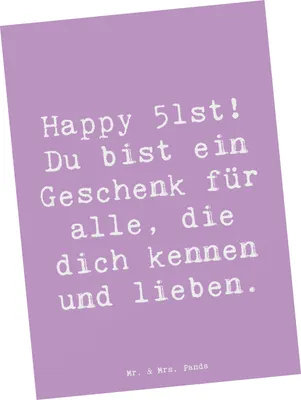 Produktbild von Mr. & Mrs. Panda Postkarte Spruch 51. Geburtstag Geschenk - Lavendeltraum - einzelkarte, herzlicher Geburtstagswunsch, Grußkarte, Postkarten, Happy Birthday, Fotokarte