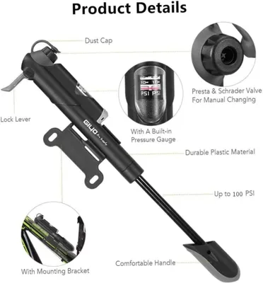 Productafbeelding van Minipomp fiets met manometer - 120 PSI - Presta en Schrader