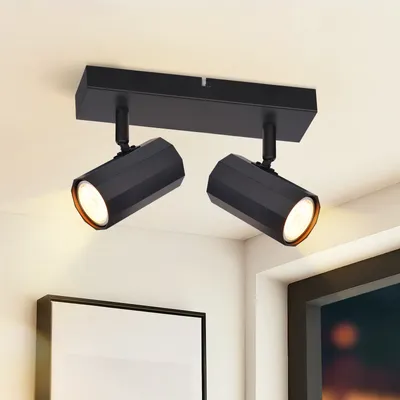 Produktbild von ZMH Deckenstrahler Deckenleuchte Schwarz 2 Flammig Metall GU10 Deckenspots Vintage Schwenkbar 330° Retro für Wohnzimmer Küche Esszimmer Schlafzimmer