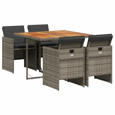 Obrázek produktu pro vidaXL 5dílný zahradní jídelní set s polštáři Grey Poly Rattan