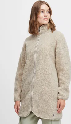 Produktbild von OXMO OXTova Damen Sweatjacke Lang Jacke mit Teddy-Fell Stehkragen Reißverschluss Eingrifftaschen Loose fit