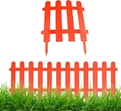 Produktbild von Gartenzaun Steckzaun 3m - Höhe 30 cm - Rasenkante Kunststoff - Beetumrandung - Zaunelemente für Garten - UV - & Frostbeständig, Flexibel - mit Befestigungszubehör Rot
