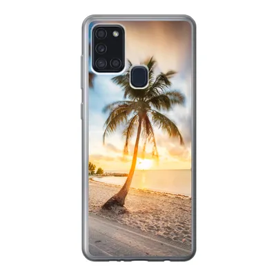 Produktbild von MuchoWow® Handyhülle Schutzhülle Hülle für Samsung Galaxy A21s Sonnenuntergang - Strand - Palme Silikon Softcase Handy Hülle - Hartschale