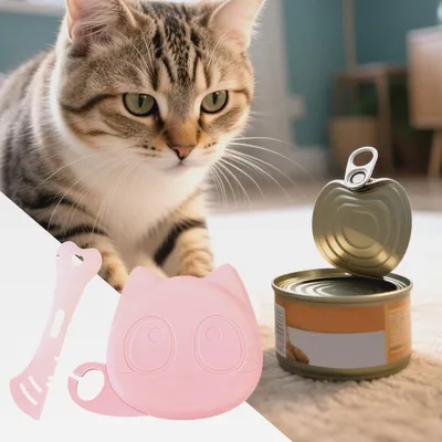 Produktbild von Katzenfutter-Deckel Und Löffel, Dosenabdeckung Und Katzen Futterlöffel Für Nassfutter, Silikon Luftdichter Deckel Für Kätzchenfutter Portionierung Unterwegs