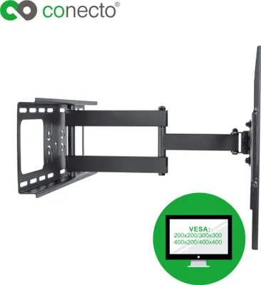 Produktbild von conecto CC50272 Wandhalterung für TV Geräte mit 81-140 cm (32 -55 Zoll), neigbar: -20° bis 10°, schwenkbar: -90° bis 90°, Wandabstand: 62-475mm, Traglast: max. 50,0kg, VESA 400x400, schwarz