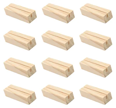 Produktbild von Kartenhalter aus Holz - 12 Stück stabiler Tischkartenhalter für Menükarten Postkarten und Fotos - Naturfarben