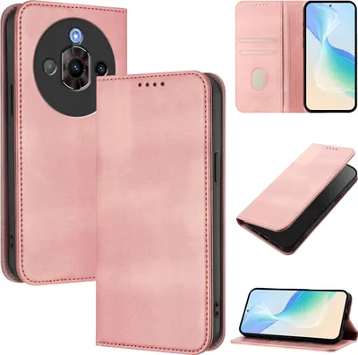 Produktbild von Handyhülle für ZTE Nubia Focus Pro, Vintage Leder RFID Schutz Kartenfach Standfunktion Magnetische Klapphülle Pink