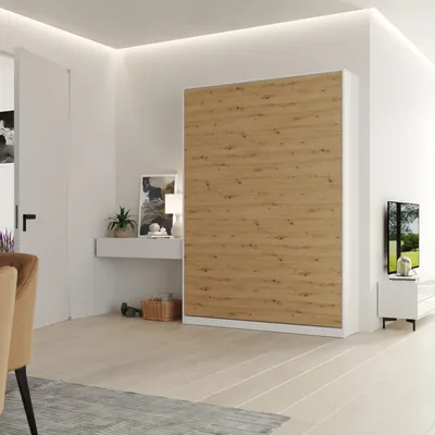 Produktbild von Schrankbett HeimLiving 140x200 cm Vertikal Weiß/Wildeiche mit GASDRUCKFEDERN