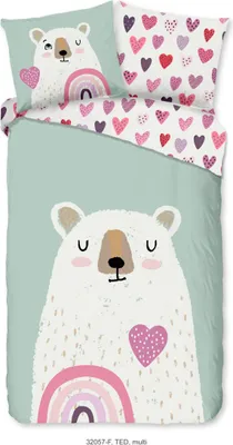 Produktbild von Guten Morgen KinderBettbezug "Bär mit Herz und Regenbogen" - multi - (140x200/220 cm) - Baumwolle 100% Flanell