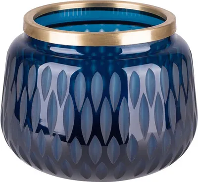 Produktbild von Windlicht Olivenschliff und Goldrand blau 13,5cm