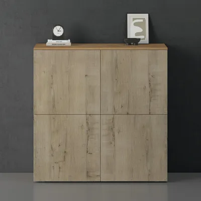 Produktbild von doporro Sideboard Kommode 100 cm in Kerneiche und Eiche Greige Aufbewahrungsschrank Bodenstehend für Ihren Wohnbereich Viel Stauraum Schrank 04