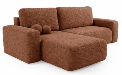 Zdjęcie produktu dla ANMIL, narożnik LUMI, kształt L, wymiary 282 × 94 × 177 cm, kolor brązowy, obicie: tkanina QUELLE. Uniwersalna sofa z możliwością rozkładania i pojemnikiem na pościel