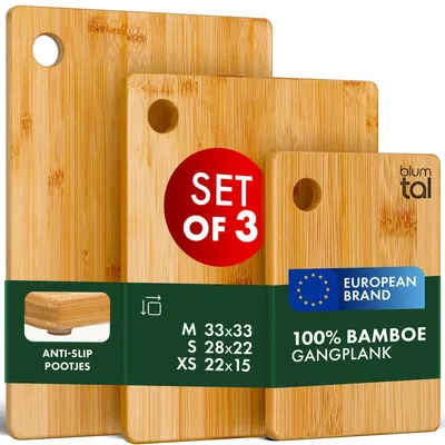 Bambus-Schneidebrett-Set, 3-teilig, 100 % Bambus, Antirutsch